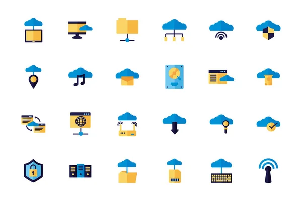 Paquete de iconos de estilo plano de computación en nube — Archivo Imágenes Vectoriales