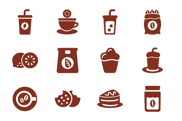 咖啡和茶的组合轮廓风格图标 — 图库矢量图片