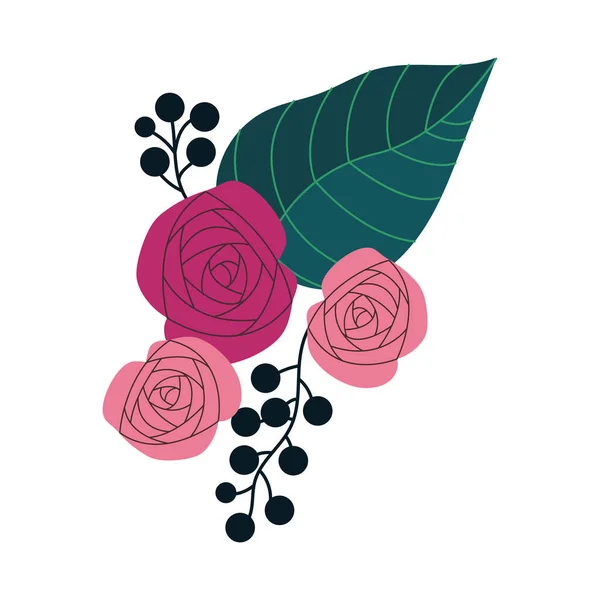 Belle fleur rose et décoration de feuilles — Image vectorielle