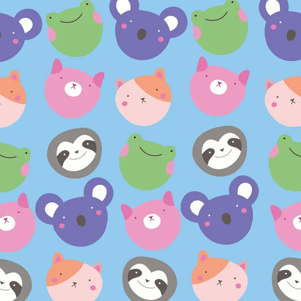 Lindos animalitos kawaii caracteres patrón — Vector de stock