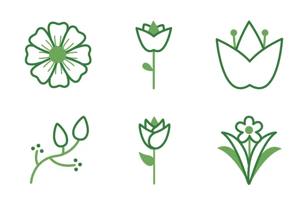 Nippu kukkia puoli väri tyyli kuvakkeet — vektorikuva
