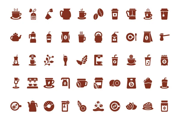 Bundel koffie en thee silhouet stijl pictogram — Stockvector