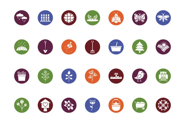 Bundle of spring set block icons — Stockvector