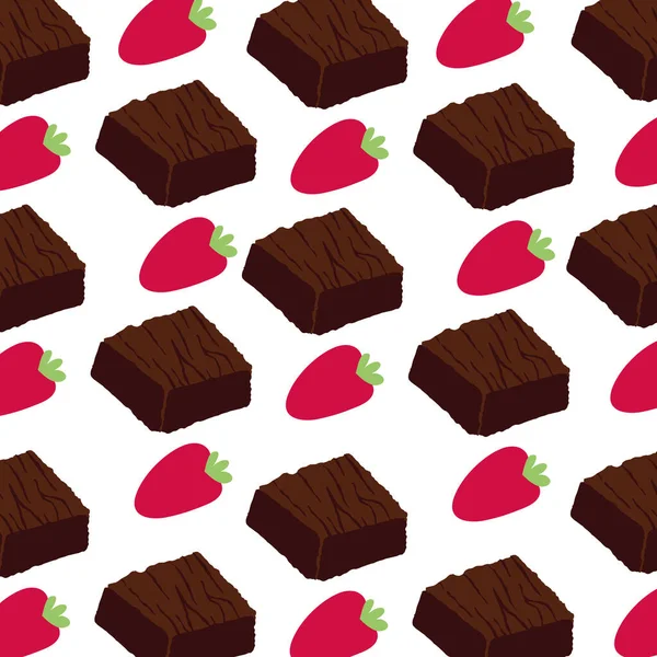 Sweet brownies with strawberries pattern — 스톡 벡터