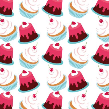 sweet cakes with cherries dessert pattern