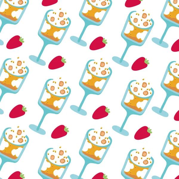 Sweet cups with ice cream and strawberries dessert pattern — Διανυσματικό Αρχείο