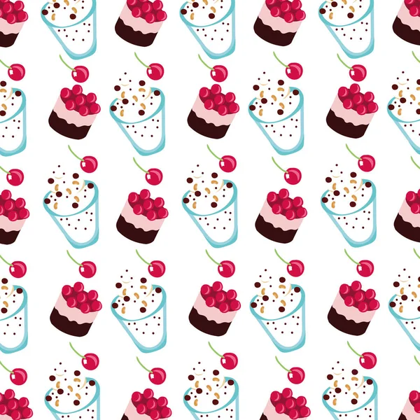 Sweet cake with cherries and ice creams dessert pattern — Stock vektor