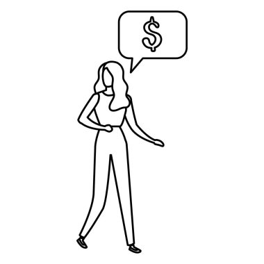 business woman with speech bubble and symbol dollar