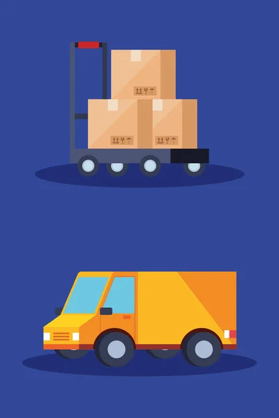 Truck and boxes over cart vector design — Stock Vector