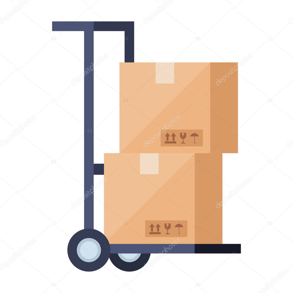 delivery boxes over cart vector design
