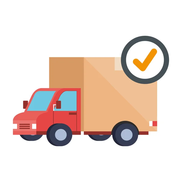 Caminhão de entrega isolado e design de vetor de marca de verificação — Vetor de Stock