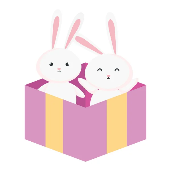 Χαριτωμένο κουνέλια σε κουτί δώρου απομονωμένο εικονίδιο — Διανυσματικό Αρχείο