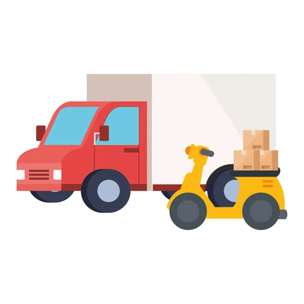 隔离送货卡车和摩托车矢量设计 — 图库矢量图片