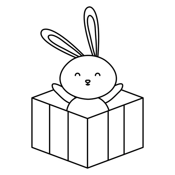 Lindo conejo en caja de regalo icono aislado — Vector de stock