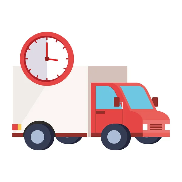 Diseño aislado de camiones de reparto y vectores de reloj — Vector de stock