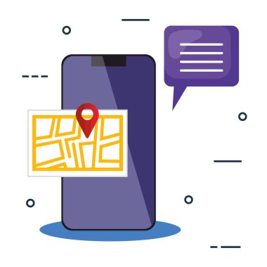 akıllı telefon ve gps işareti haritası ve kabarcık vektör tasarımı