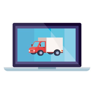 Isolated delivery truck inside laptop vector design