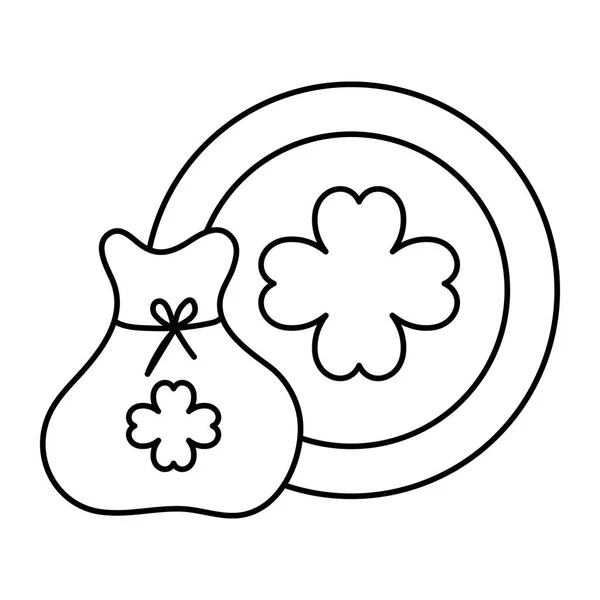 Bag and coin with clover isolated icon — Stok Vektör