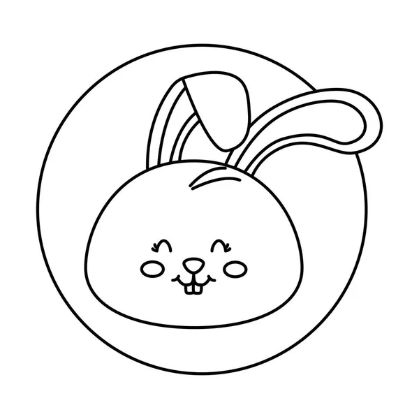 Head of cute rabbit in frame circular — Stock Vector