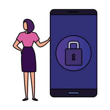 businesswoman and smartphone with padlock