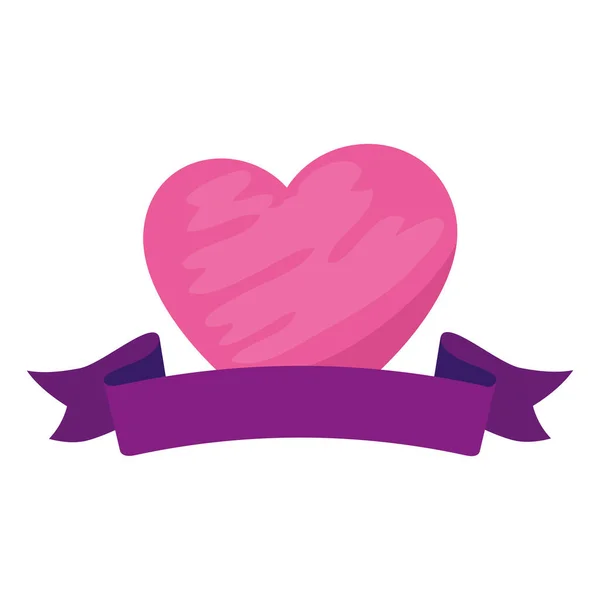 Cute heart with ribbon isolated icon — ストックベクタ