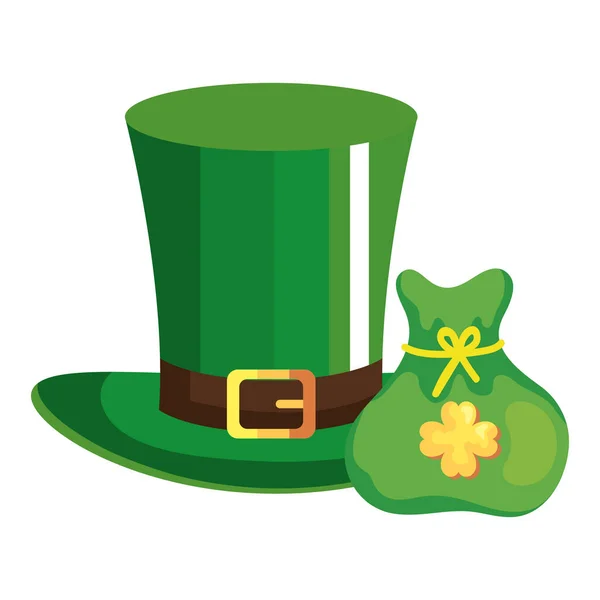 Top hat leprechaun with bag money isolated icon — Stockový vektor