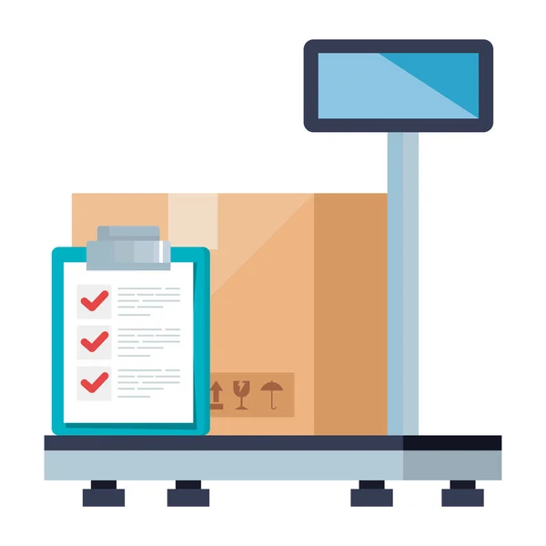 Isolated delivery box over scale and document vector design — 스톡 벡터