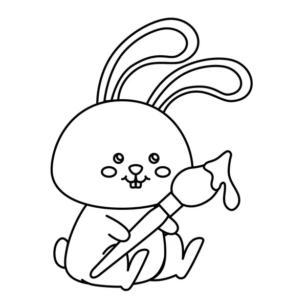 Cute rabbit animal with paint brush isolated icon — Stock vektor