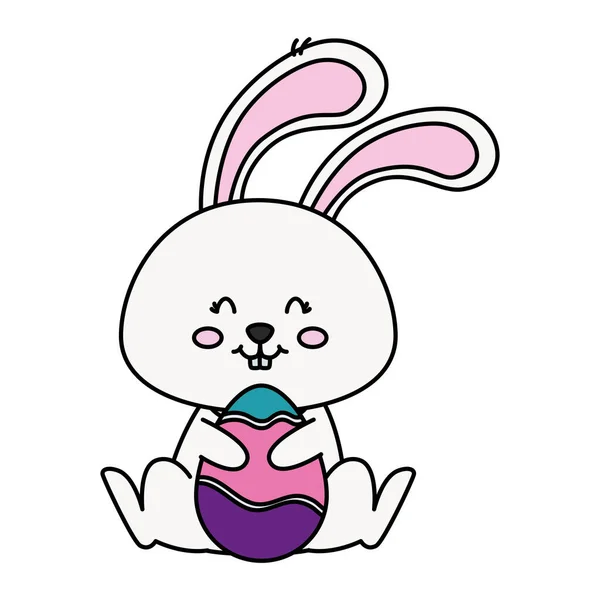 Lindo conejo con huevo pascua aislado icono — Vector de stock