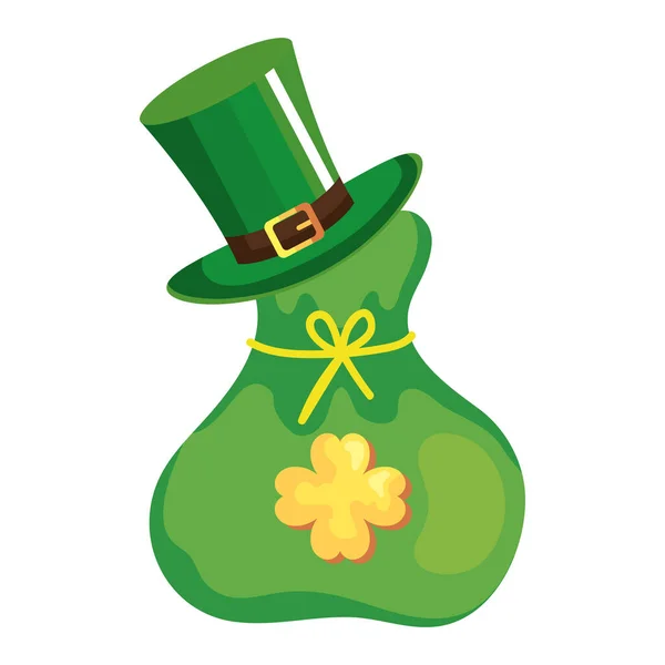 Chapeau haut de forme leprechaun avec sac argent icône isolée — Image vectorielle