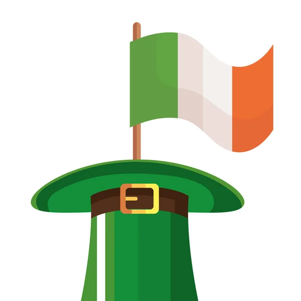 Top hat leprechaun with flag ireland isolated icon — Stock Vector