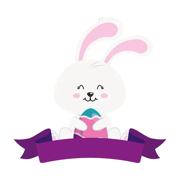 Cute rabbit with egg easter and ribbon — ストックベクタ