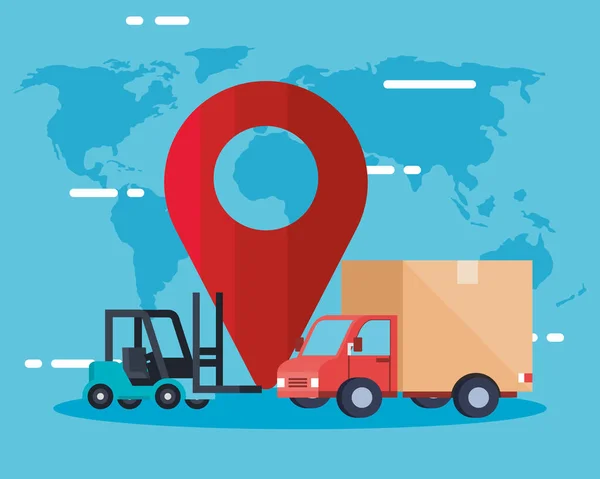 Truck forklift and gps mark vector design — Wektor stockowy