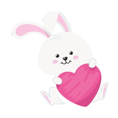 cute rabbit with heart isolated icon