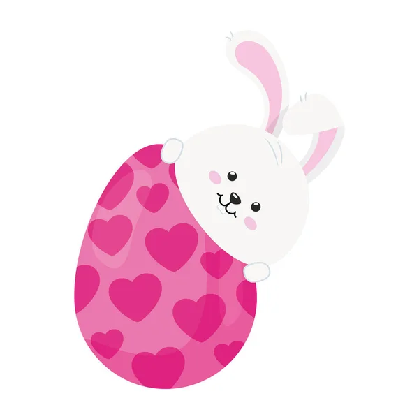 Милый кролик с яйцом пасхальный изолированный значок — стоковый вектор