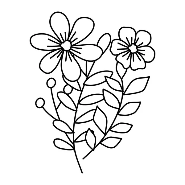 Cute flowers with branches and leafs — Stock vektor