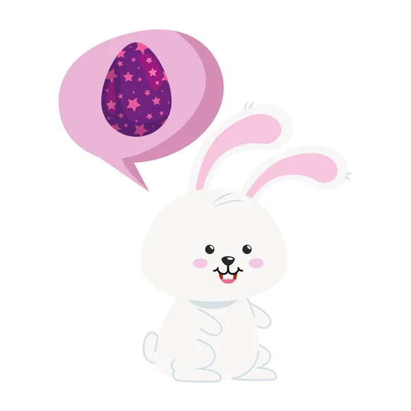 Simpatico animale coniglio e la bolla discorso con uova pasqua — Vettoriale Stock