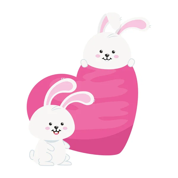 Simpatici conigli con icona isolata cuore — Vettoriale Stock