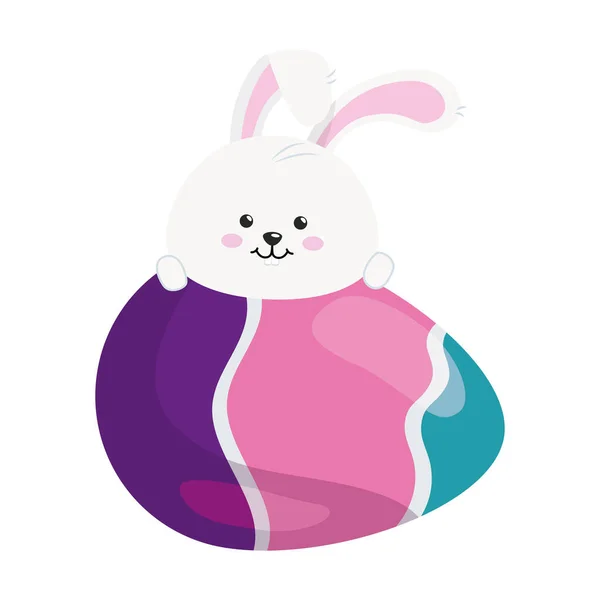 Cute rabbit with egg easter isolated icon — ストックベクタ