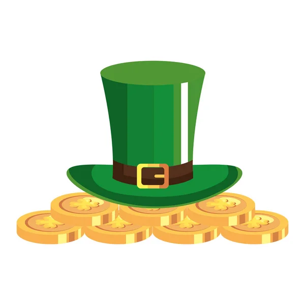 Top hat and coins with clover — Stock Vector