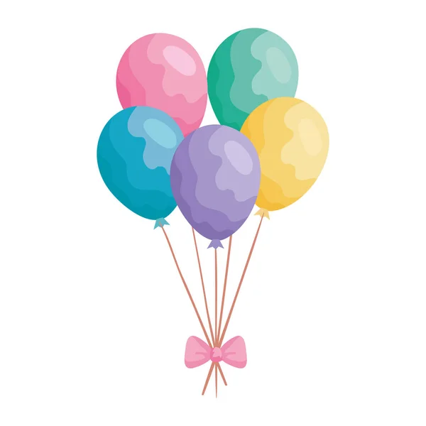 Balonlar helyum dekorasyonu izole edilmiş simge — Stok Vektör