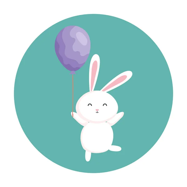 Cute rabbit with balloon helium in frame circular — 图库矢量图片