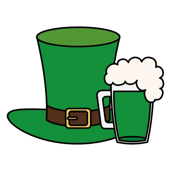 Chapeau haut de forme leprechaun avec pot de bière icône isolée — Image vectorielle