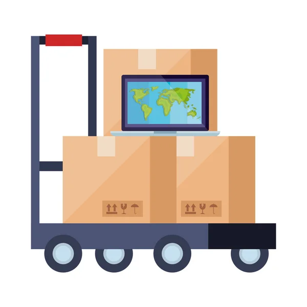 Boxes over cart and laptop vector design — Stockový vektor