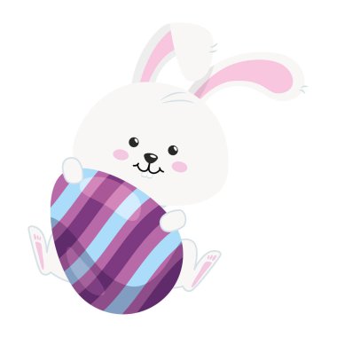 cute rabbit with egg easter isolated icon