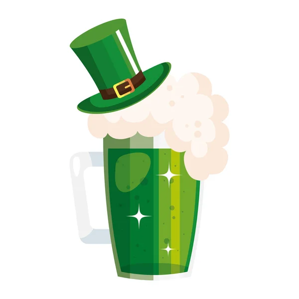 Chapeau haut de forme leprechaun avec pot de bière icône isolée — Image vectorielle