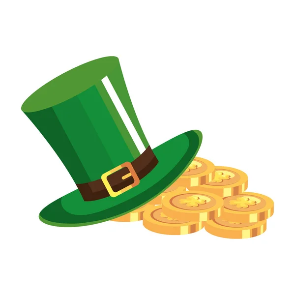 Top hat and coins with clover — Stock Vector