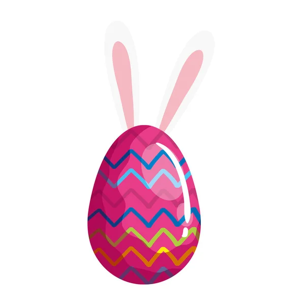 Páscoa bonito ovo decorado com linhas geométricas e orelhas coelho — Vetor de Stock