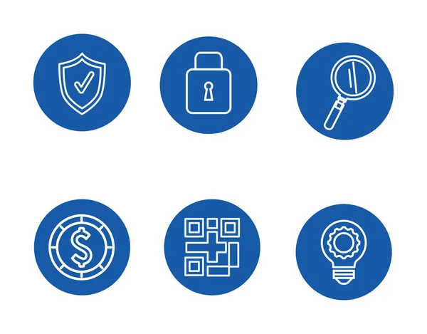 Magnifying glass and set icons — Stock Vector