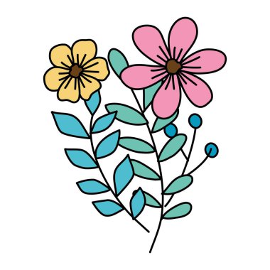 cute flowers with branches and leafs